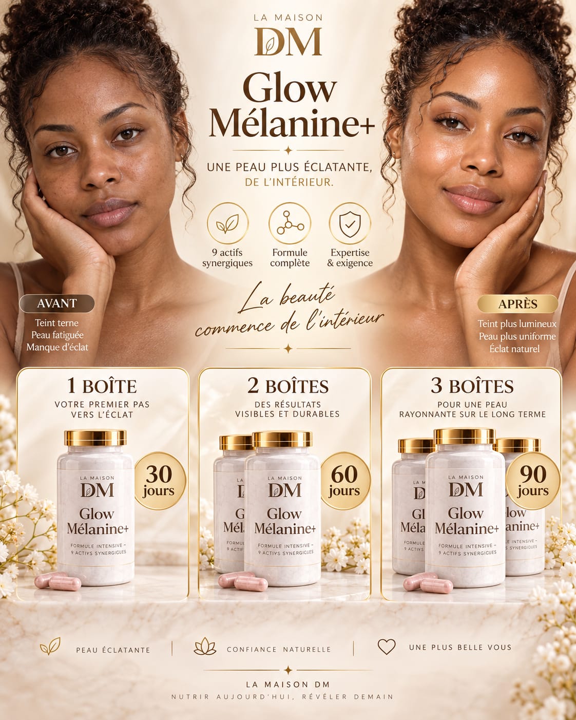 De l'intérieur à l'extérieur — Glow Mélanine+ et NYARA — LA MAISON DM